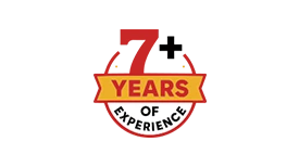 Badge logo showing “7 Years of Experience” in red and yellow colors.
