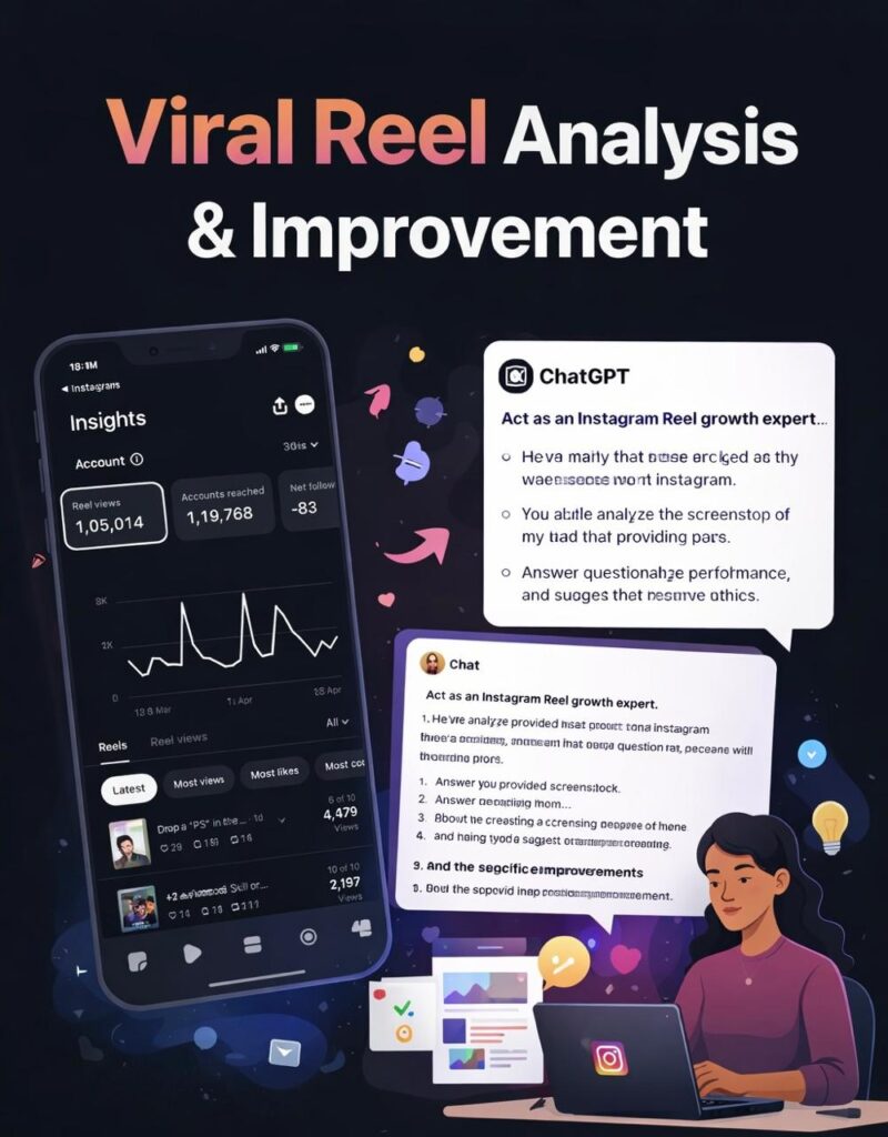 Instagram Reel insights analyzed with ChatGPT for viral content improvement.