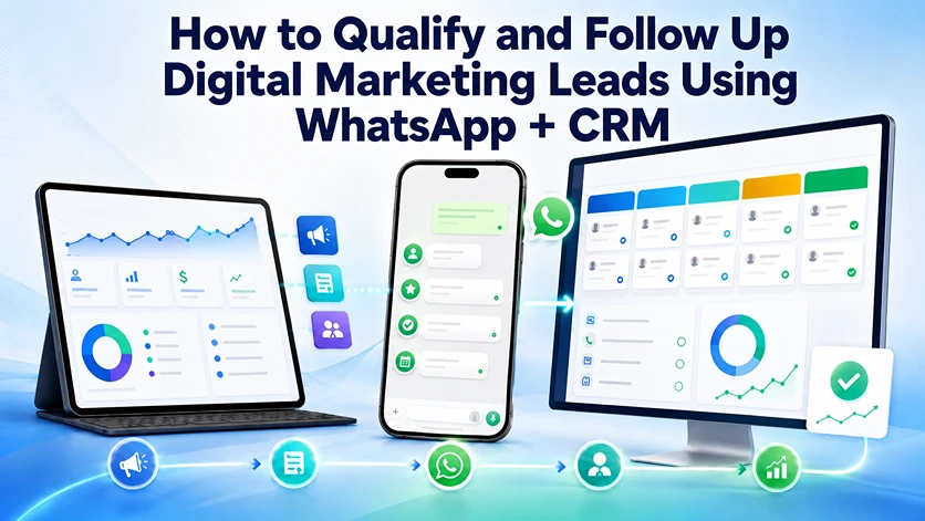 Digital marketing leads qualified through WhatsApp and CRM workflow.